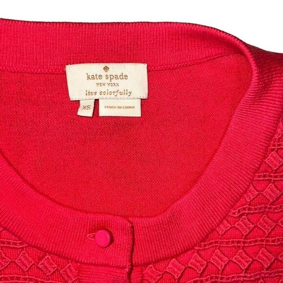 Kate Spade Coral Pink Button Front Knit Cardigan Crochet Overlay sz XS X-small - Picture 8 of 9
